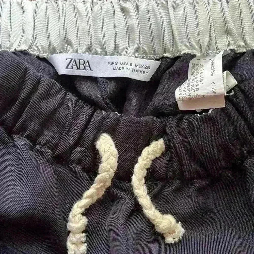 Zara Navy Linen-Blend High-Waist Drawstring Trouser Pant Size Small EUC Pockets - Picture 8 of 12